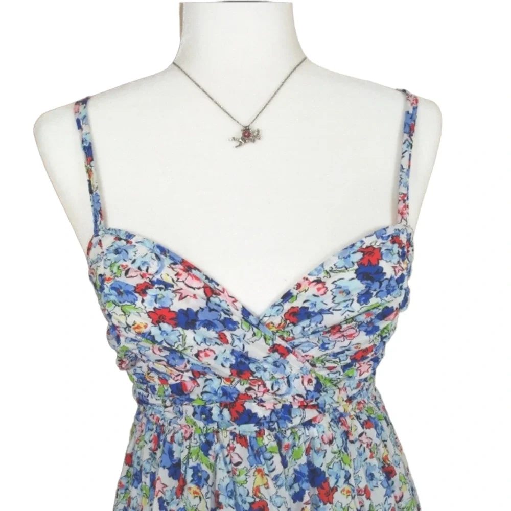 Abercrombie & Fitch Watercolor Floral & Tulle Thin Strap Summer Dress Size Small - Picture 3 of 12
